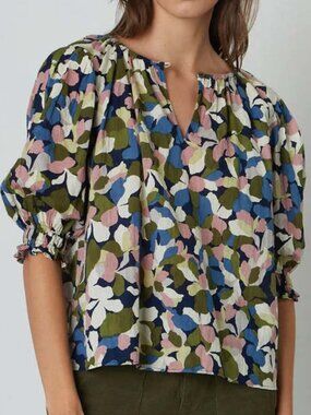 Velvet By Graham & Spencer Corey Printed Cotton Blouse Petal  Medium 100% Cotton